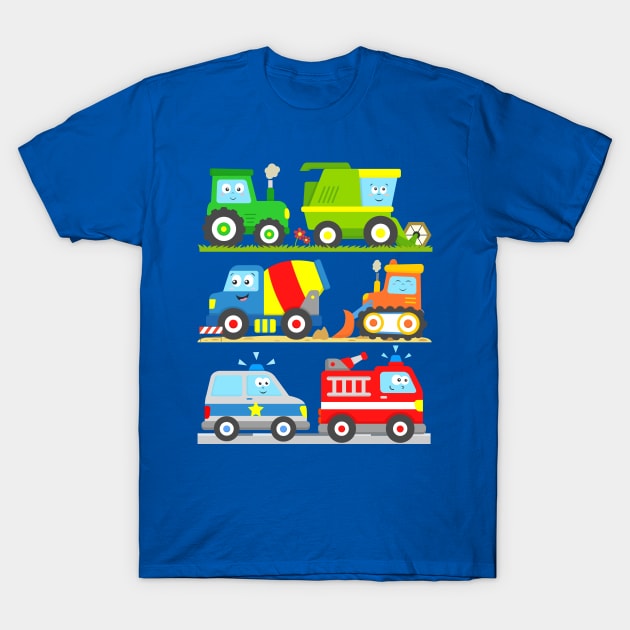 Tractor Harvester Concrete Truck Bulldozer Police Car Firetruck T-Shirt by samshirts